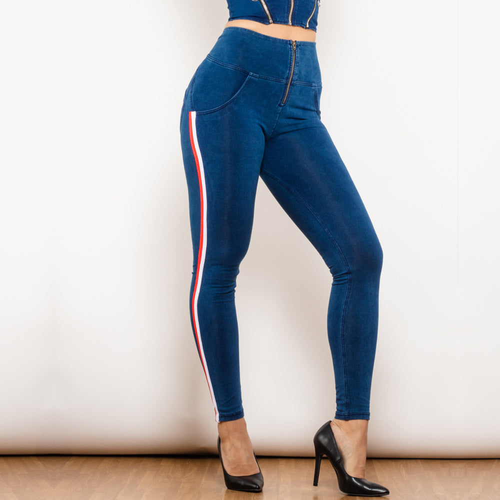 Shascullfites Melody Women's Black Stretch Pencil Jeans Butt Lift Striped Detailing Slim Fit Denim Jeggings