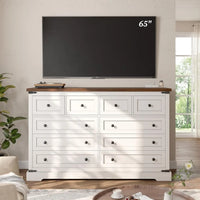 Dressser for Bedroom,Farmhouse Dressers and Chests of Drawers with Smooth Metal Rail,Large and Wide TV Stand Hallway