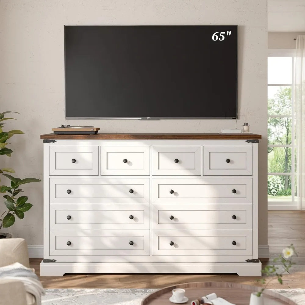 Dressser for Bedroom,Farmhouse Dressers and Chests of Drawers with Smooth Metal Rail,Large and Wide TV Stand Hallway