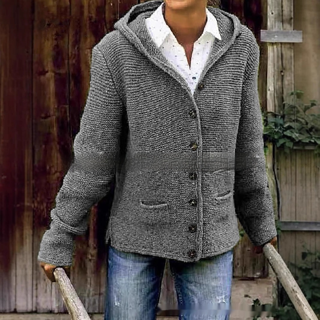 Hooded knitted cardigan