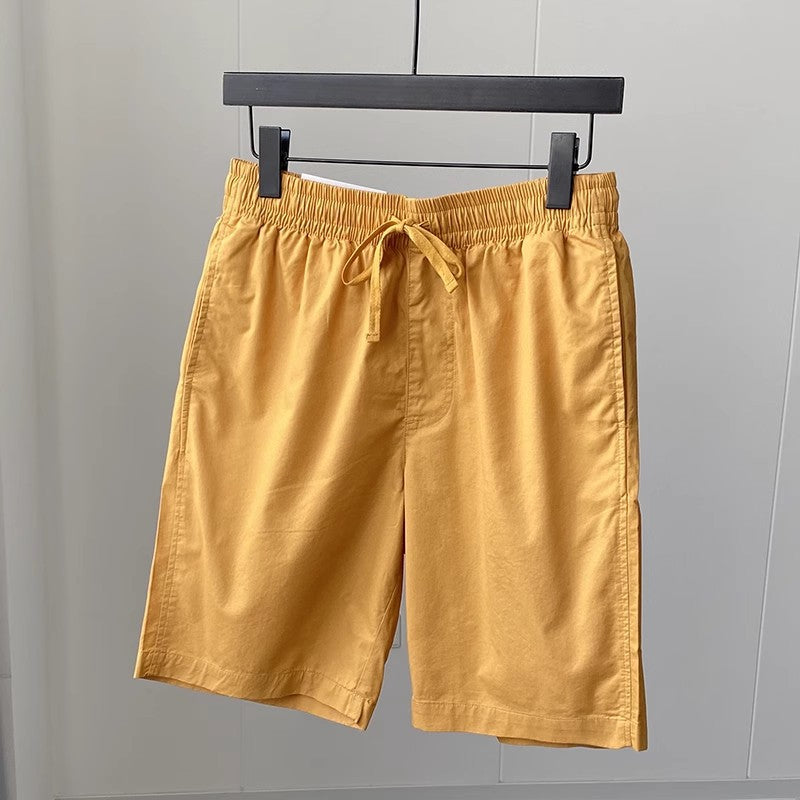 Quick-drying Pure Cotton Elastic Waist Cropped Pants Mens Solid Color Casual Shorts