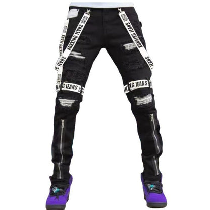Ripped Slim-fit Mens Fashion Pants With A Zipper