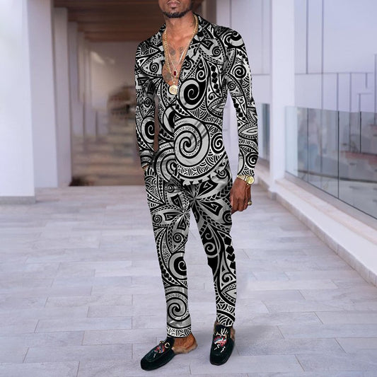 Hip Hop Hong Kong Style Fashion 3D Printing Casual Long Sleeve Shirt Suit