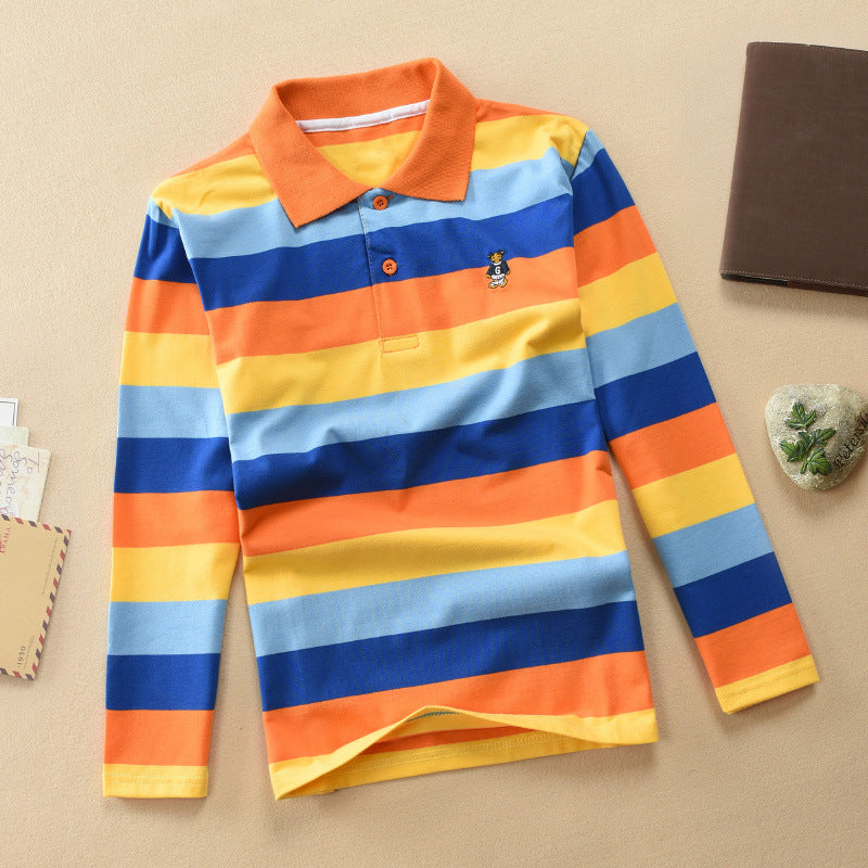 Turn-down Collar Long-sleeve T-shirt Childrens Clothing Business Top