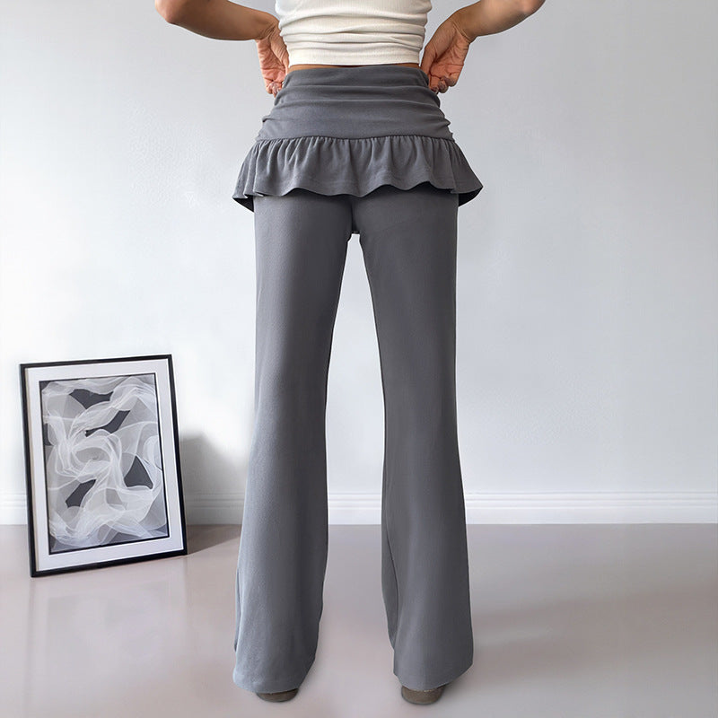 Women's Solid Color Fake Two-piece Casual Pants