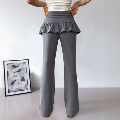 Women's Solid Color Fake Two-piece Casual Pants