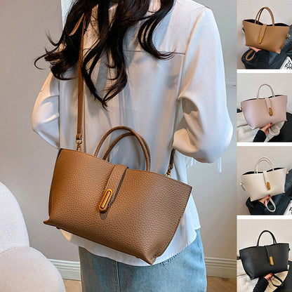 INS Litchi Pattern Shoulder Bag Fashion Zipper Bucket Bag High Capacity Totes Handbag For Women