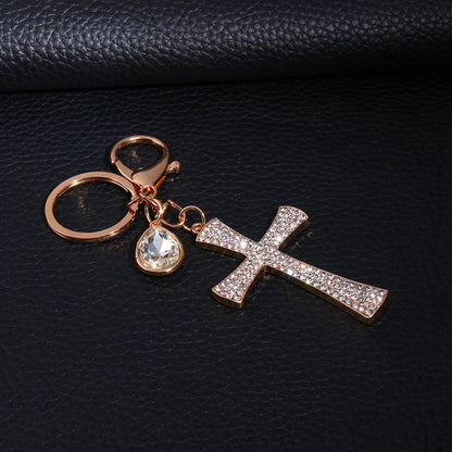 Cross Crystal Rhinestone Key Ring Charm Pendant Purse Bag Cute Keychain HighQ
