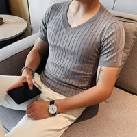 Men's Half Sleeve Hollow V-neck Slim-fit Short-sleeved