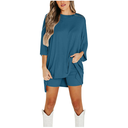 Summer Shorts Suit Fashion Loose Short-sleeved T-shirt And Slim Tight Pants Women's Clothing