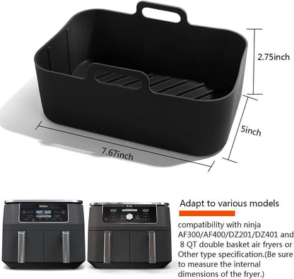 2 PCS Air Fryer Silica Gel Baking Pan Dual Basket Liner Handle Baking Oven New