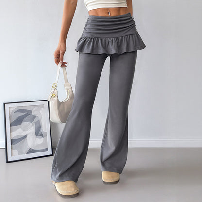 Women's Solid Color Fake Two-piece Casual Pants