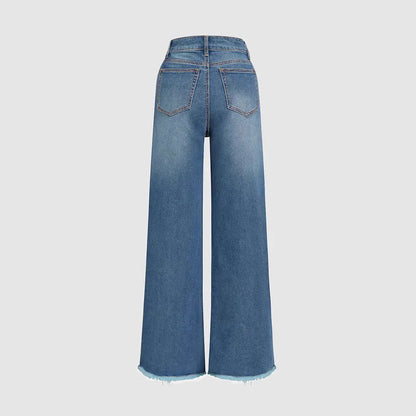 Raw Hem Ripped Loose Wide-leg Flared Jeans