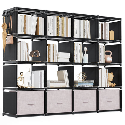 Book Shelf, Cube Storage Organizer, DIY Bookcase, Portable Metal Bookshelf, Tall Book Case For Bedroom, Living Room, Study Room, Office, Closet, Black Cubicle Rack -Black
