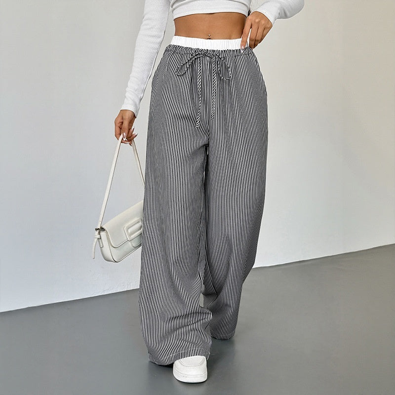 Women's Stitching Striped Casual Trousers