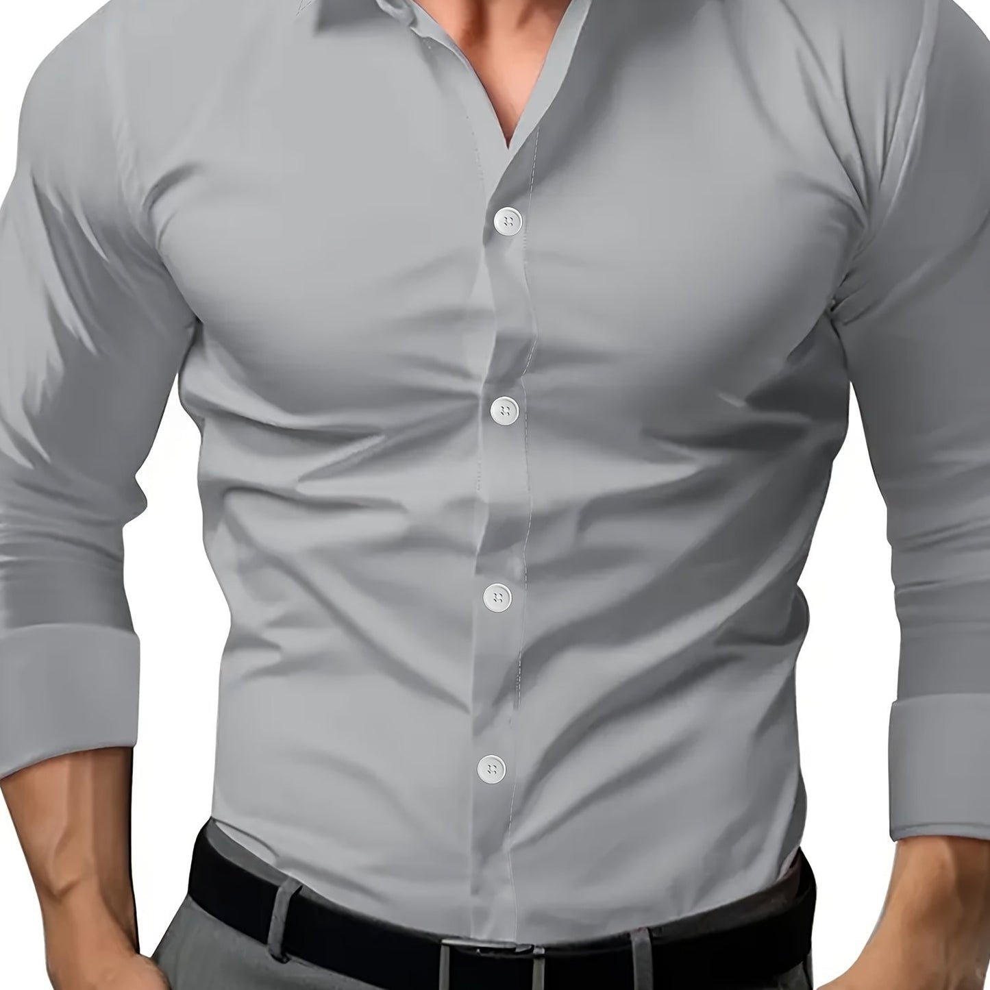 Polyester Semi-Sheer Dress Shirt Dark Gray Semi-Sheer
