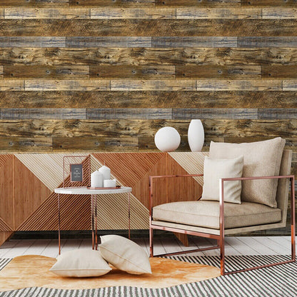 Wood Plank Effect Neutral Rustic Natural Distressed Realistic Wallpaper Cabin