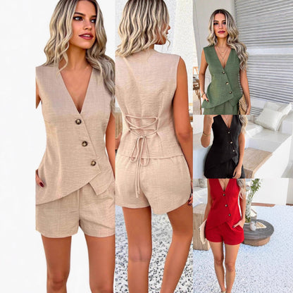 Fashionable Casual V-Neck Asymmetrical Tank Top And Shorts Set