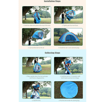 3-4 Person Automatic  Up Outdoor Hiking Camping Tent Waterproof UV Protection