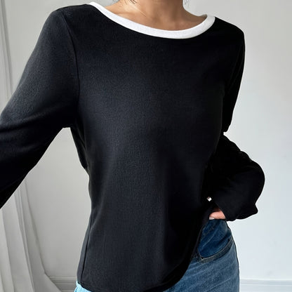 Women's Trendy Round Neck Two-Piece Illusionknit T-Shirt Full Sleeve Base Layer Top Crew Neck Design