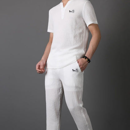 Men's Slim Fit Casual Ice Silk Set