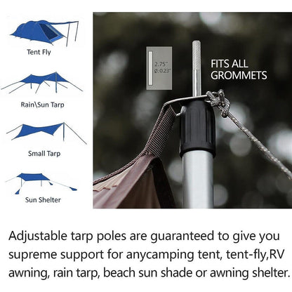 2x 230cm Tent Poles Telescopic Adjustable Awning Canopy Tarp Pole Support Rod UK