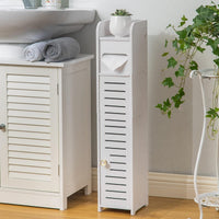 Wooden White Free Standing Toilet Paper Roll Holder Bathroom Storage Cabinet UK