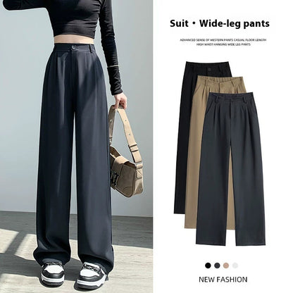 Loose Ice Silk Drape Wide-leg Straight Trousers