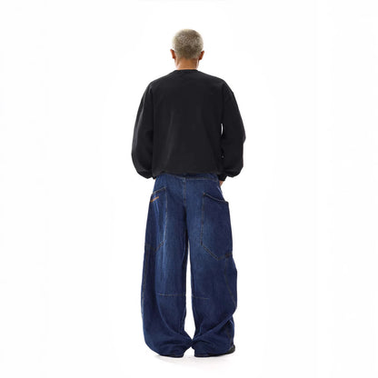 American-style Vintage Design Scimitar Workwear Jeans For Men And Women