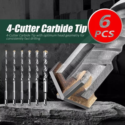 6PCS Hammer Drill Bits SDS  Plus Set Concrete Masonry Granite Fit
