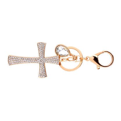 Cross Crystal Rhinestone Key Ring Charm Pendant Purse Bag Cute Keychain HighQ