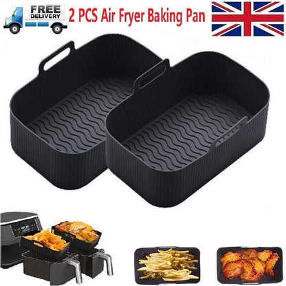 2 PCS Air Fryer Silica Gel Baking Pan Dual Basket Liner Handle Baking Oven New