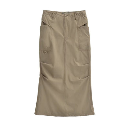 Hong Kong Style Retro Summer Solid Color High Waist Work Clothes Skirt For Women
