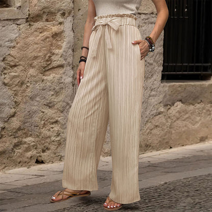 Tied Lotus Leaf Elastic Trousers