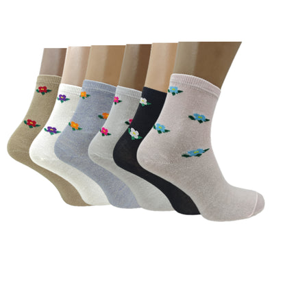 Women's Floral Cotton Socks 6 12 24 Pairs