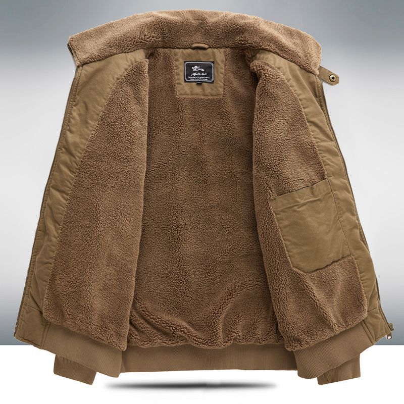 Mens Fleece-lined Loose-fit Plus-size Coat