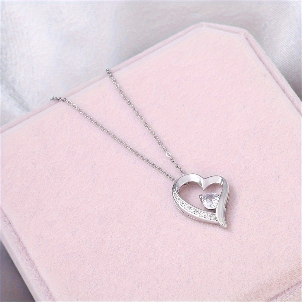 Cubic Zirconia Heart Necklace With Heart For Gifts  925 Sterling Silver Necklace