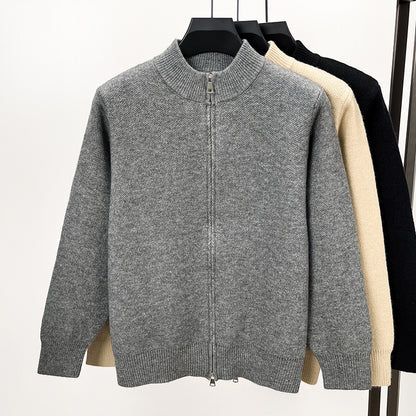 Men's High-end Stand Collar Knitted Zipper Cardigan Thickened
