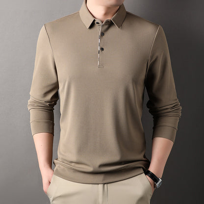Men's Spring Autumn Long-sleeve Polo Shirt With A Turn-down Collar