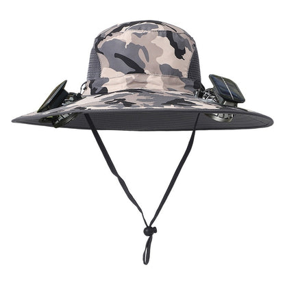 Outdoor Wide Brim Sun Hat With Solar Fan Wide Brim Solar Fan Outdoor Fishing Hat Solar USB Charging Solar Powered Hat Adjustable