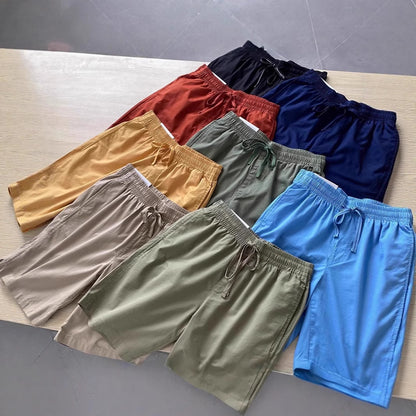 Quick-drying Pure Cotton Elastic Waist Cropped Pants Mens Solid Color Casual Shorts