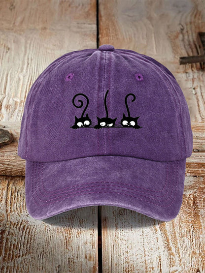 Washed Cotton Printed Hat Distressed Style Mens Vintage