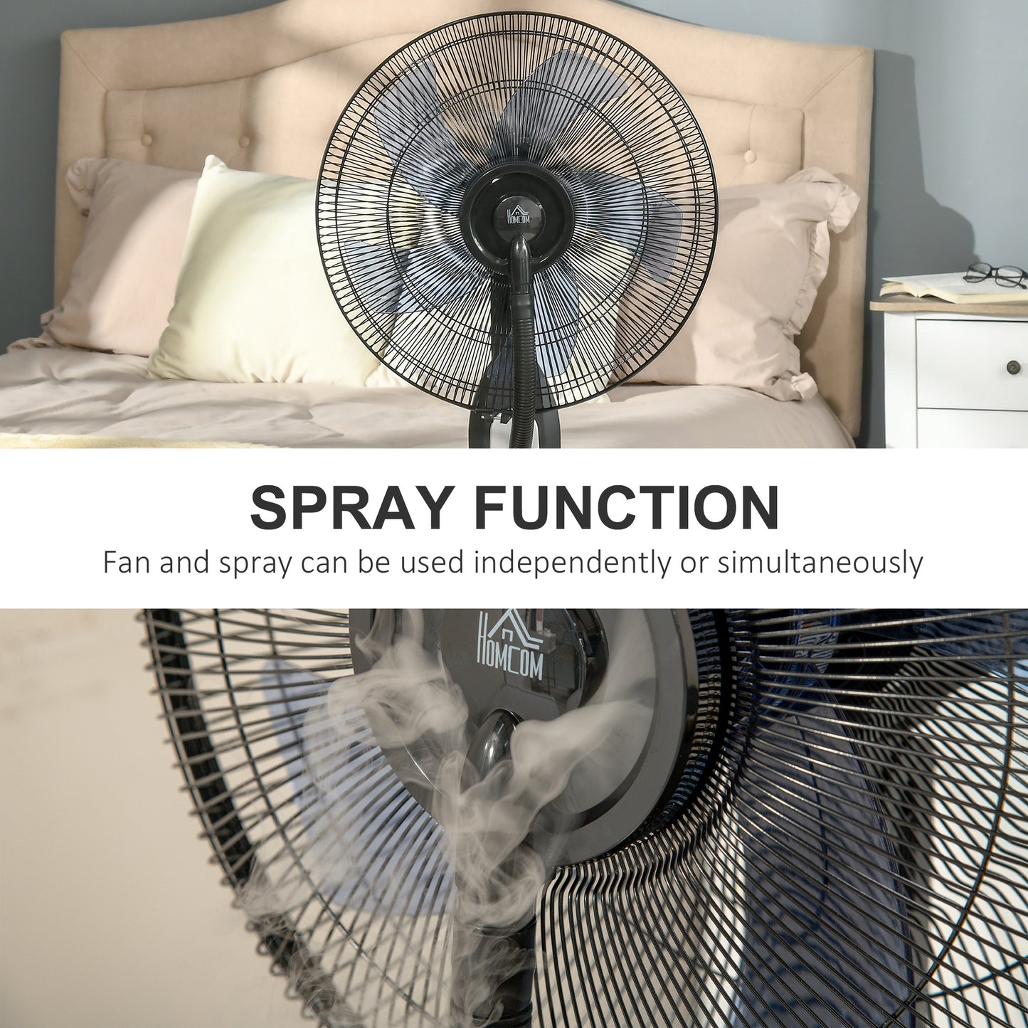 18 Pedestal Fan With Water Mist Spray, Standing Fan, Humidifying Misting Fan With 3 Speeds, 2.8L Water Tank, Black