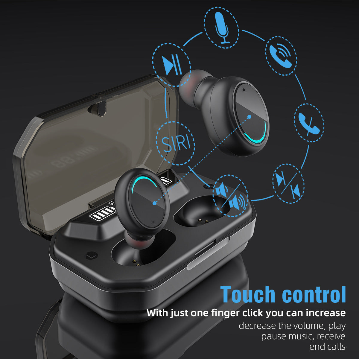 Wireless Digital Display TWS Breathing Light Headset