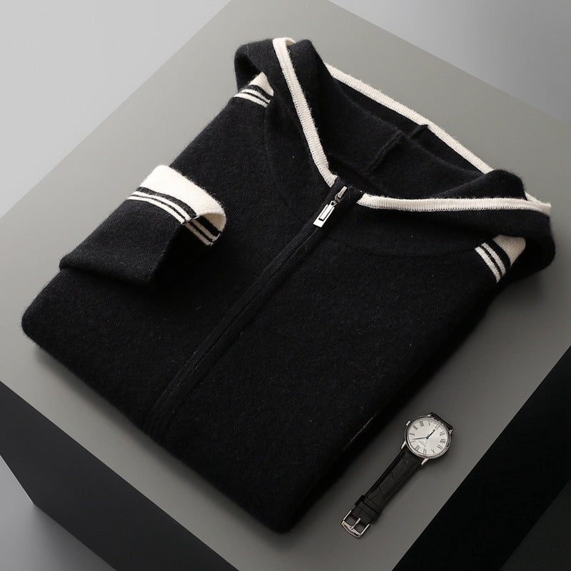 Zip-up Fleece Mock-neck Knit Base Layer Thickened Set Cardigan Sweater Casual