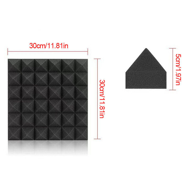 12x Wedge Acoustic Wall Panels Tiles Studio Sound Proofing Insulation Black Foam
