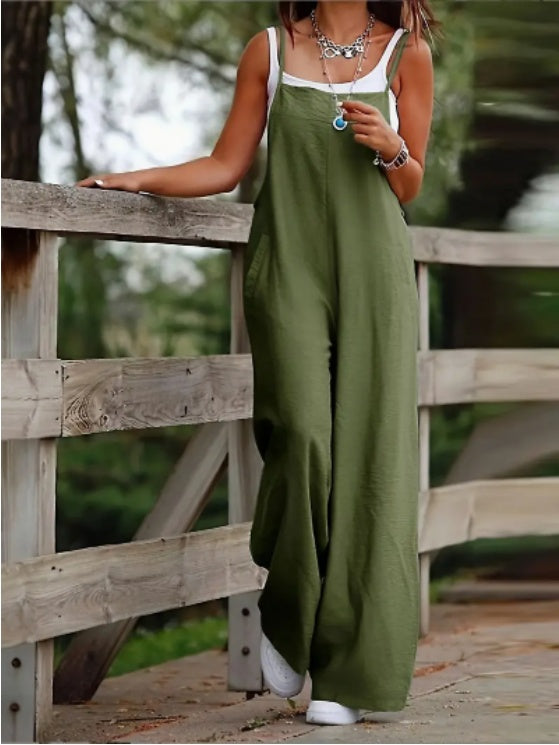 Women's Casual Solid Color Wide Leg Overall Jumpsuit