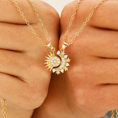 2pcs Necklace Sun And Moon Magnetic Pendant Clavicle Chain Necklace For Couple Lovers