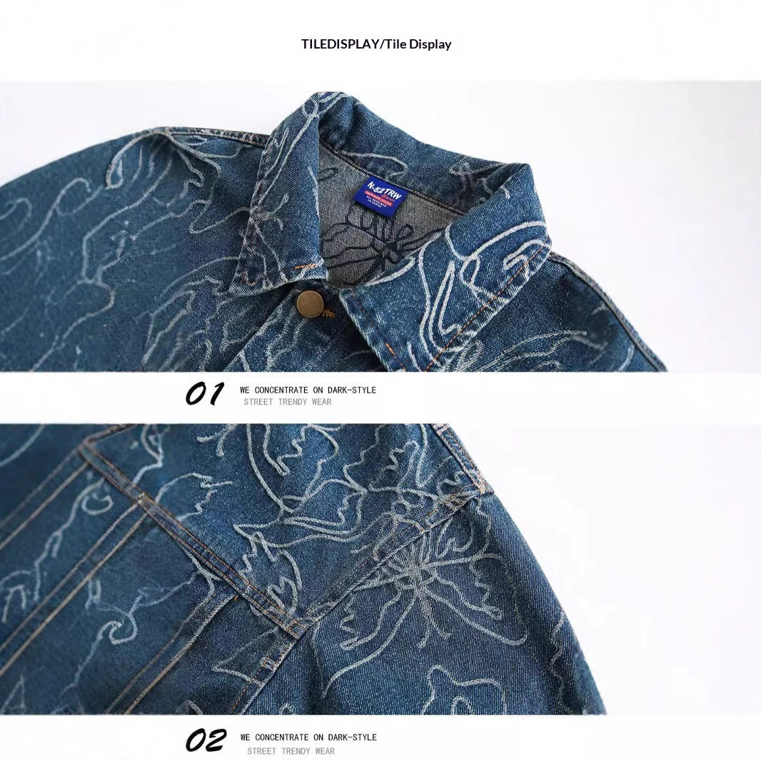 Japanese-style Vintage Washed Frayed-edge Distressed Denim Jacket
