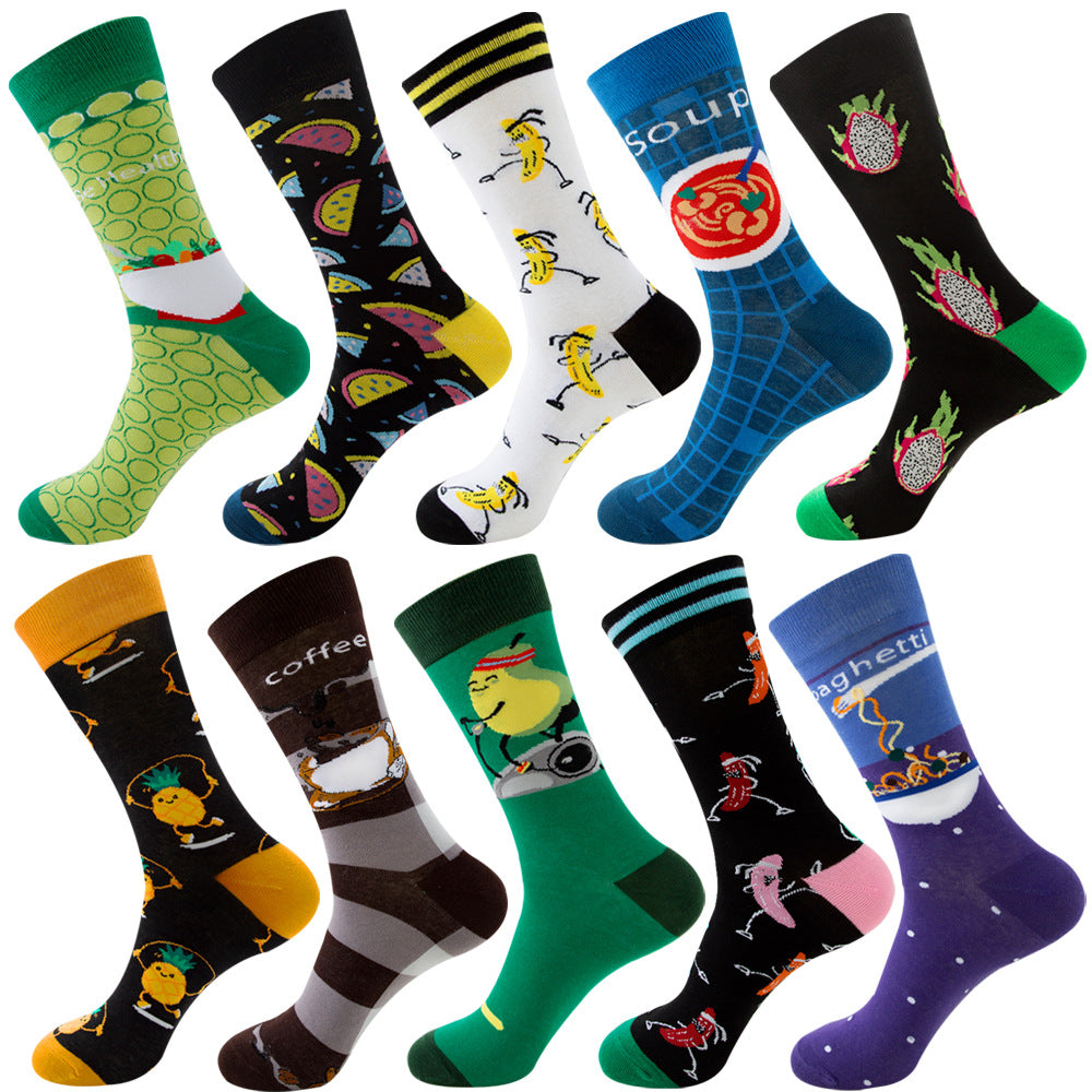 Autumn Diamond-patterned Mens Socks Christmas Animal And Fruit-themed Socks